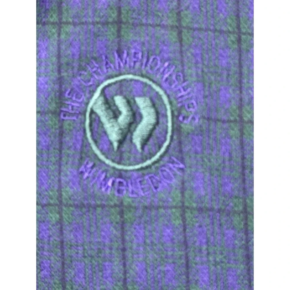 Wimbledon Vintage All England Tennis V-Neck Sweater Navy Plaid XL Mens